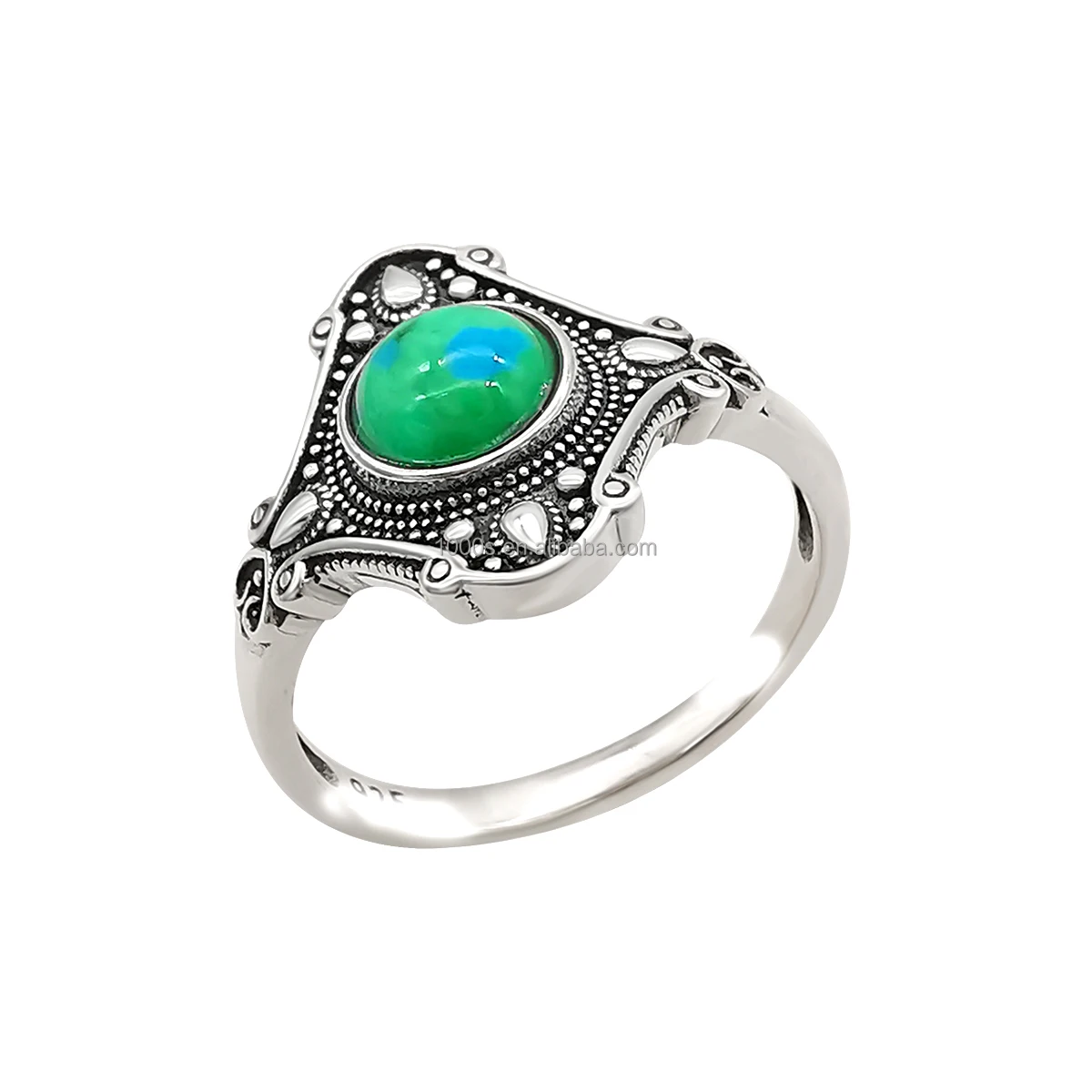 Заводское окисленное 925 стерлингового серебра с бирюзовым античным кольцом из драгоценных камней модные украшения для женщин и мужчин