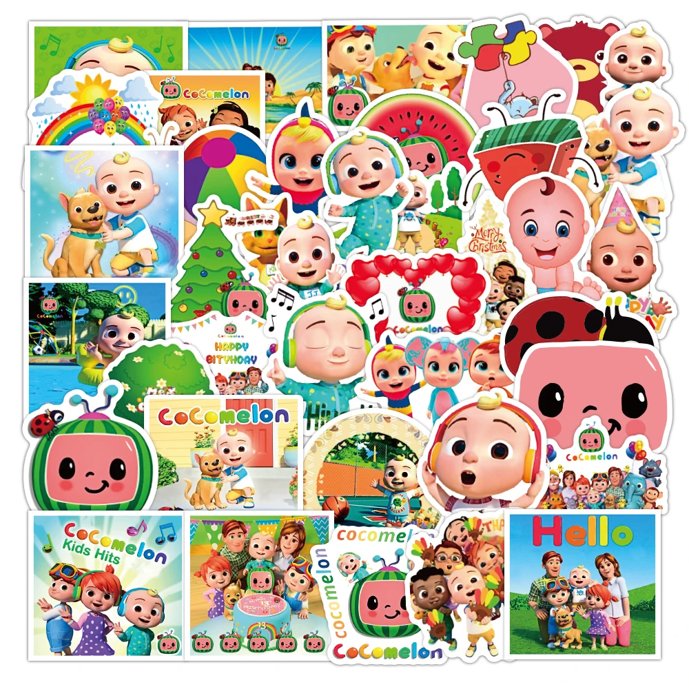 
50pcs/Pack Cocomelon Stickers Waterproof Skateboard Motorcycle Guitar Luggage Laptop Bicycle Stationery Stickers 