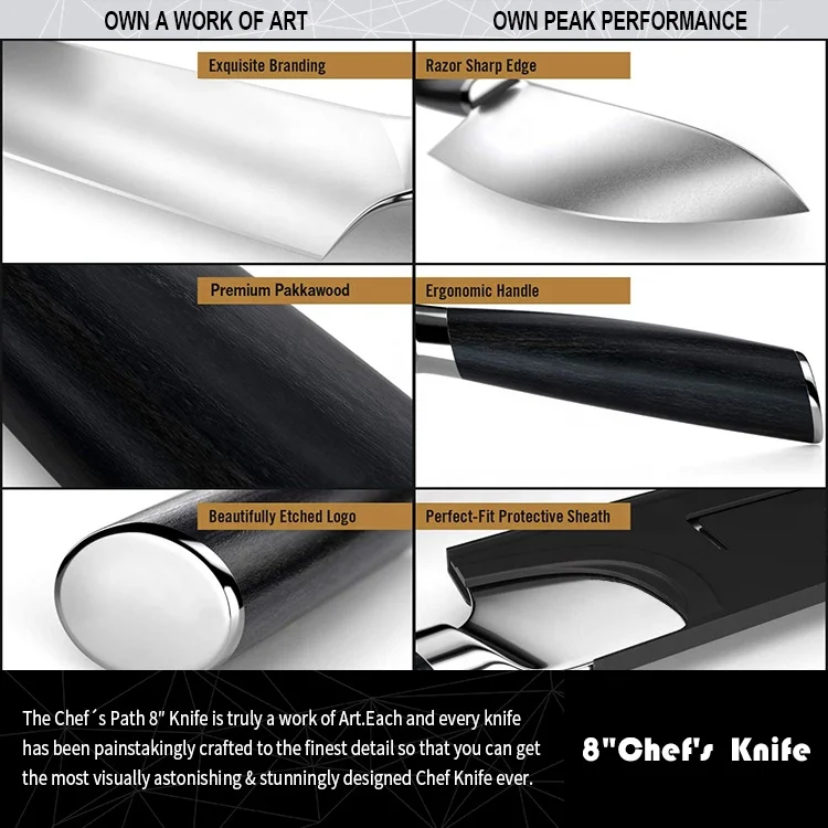 8inch Premium German Stainless Steel Pakka Wood Handle Cleaver Kitchen Chef Knife