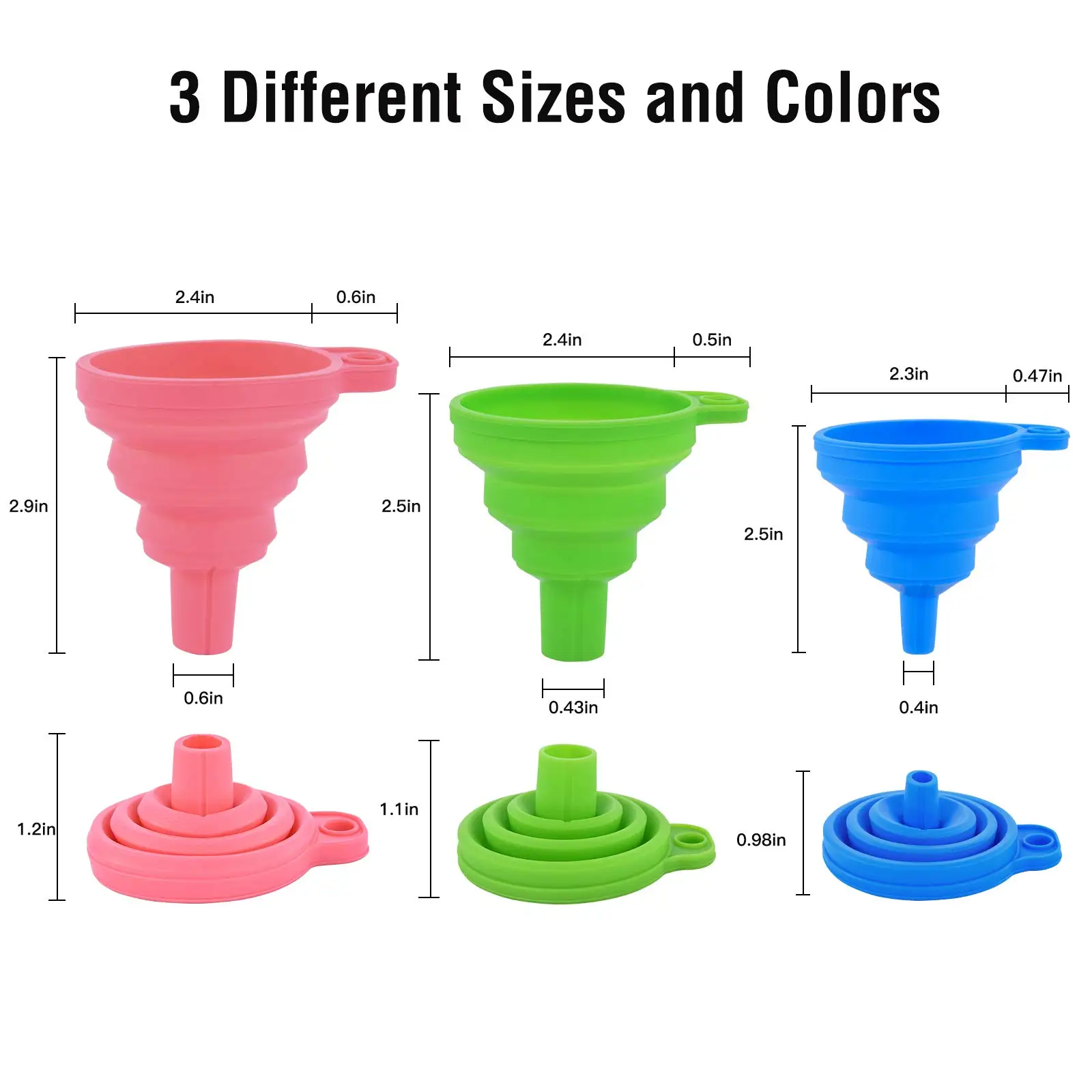 High quality 3 color food grade round foldable Portable kitchen Silica gel funnel for Oil Water Liquid Transfer