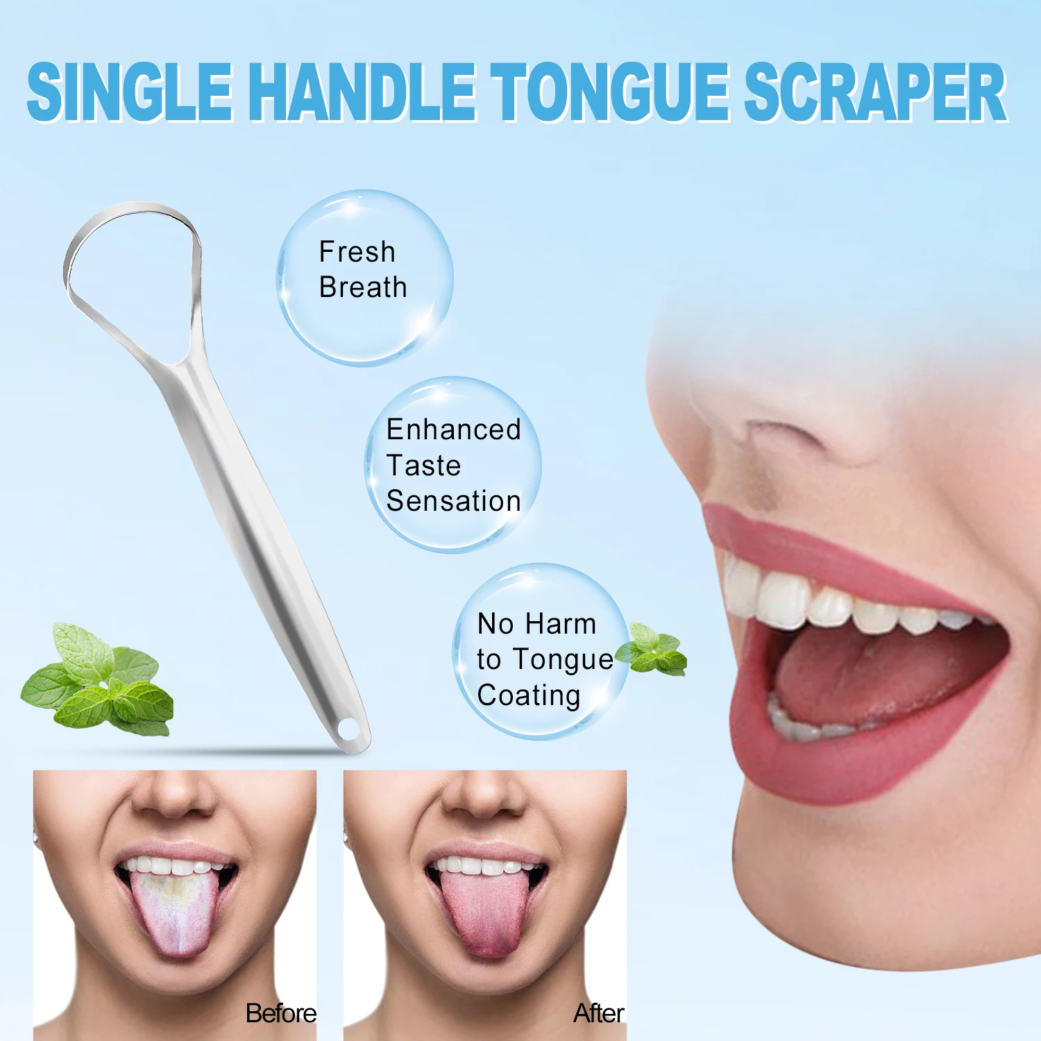 Оптовая продажа профессиональный уход за полостью рта 2 упаковки 100% 304 скребок для языка из нержавеющей стали