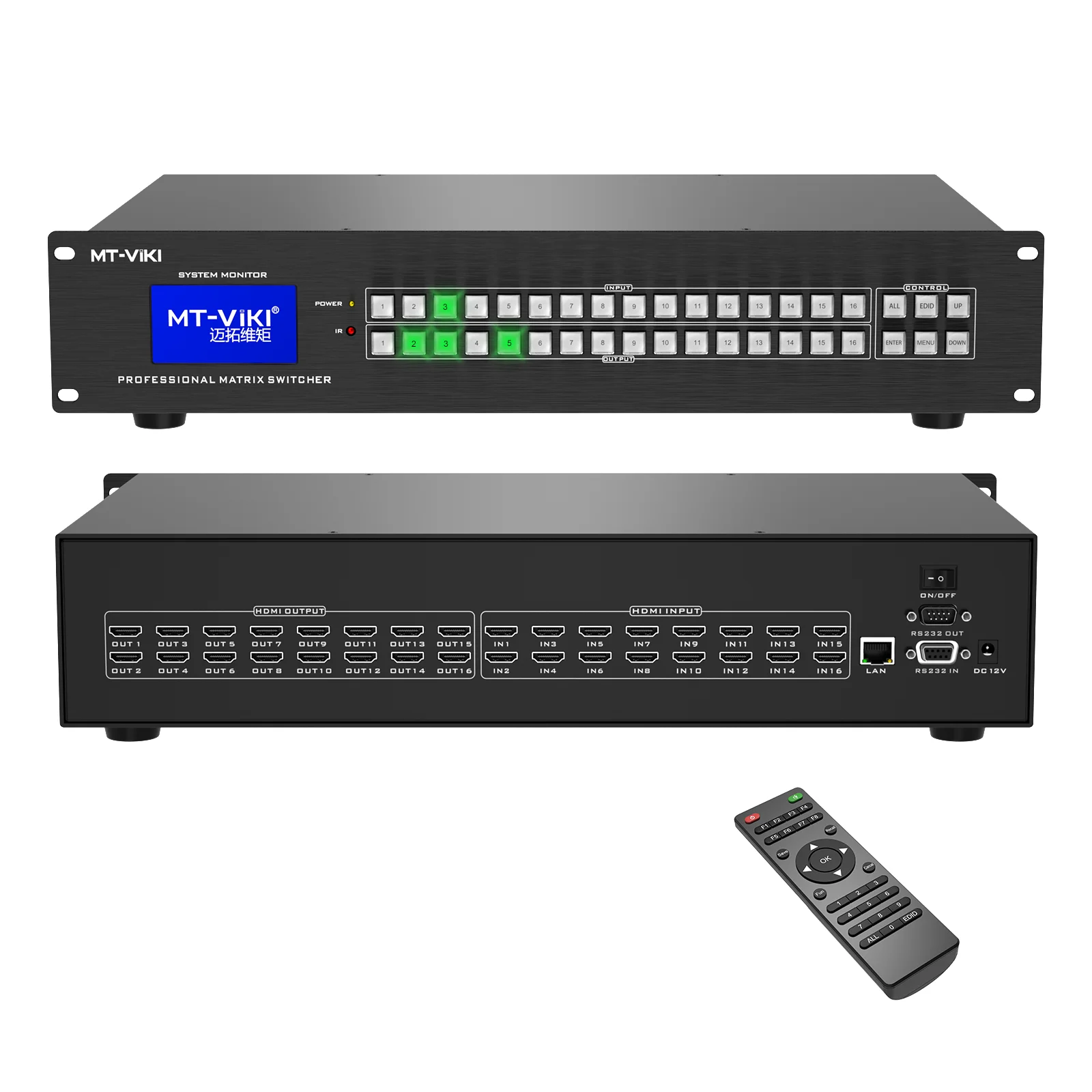 MT-ViKI OEM ODM 4K30Hz 16 in 16 out HDMI Matrix Switch with RS232 serial port WEB control 16X16 HDMI Matrix
