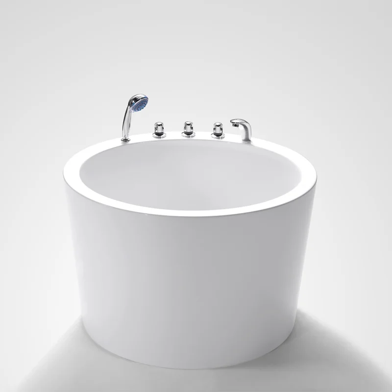 Modern Round Japanese High Acrylic Freestanding Round Tub Soaking Bathtub White Deeply Acrylic Small Bathtub With Seat