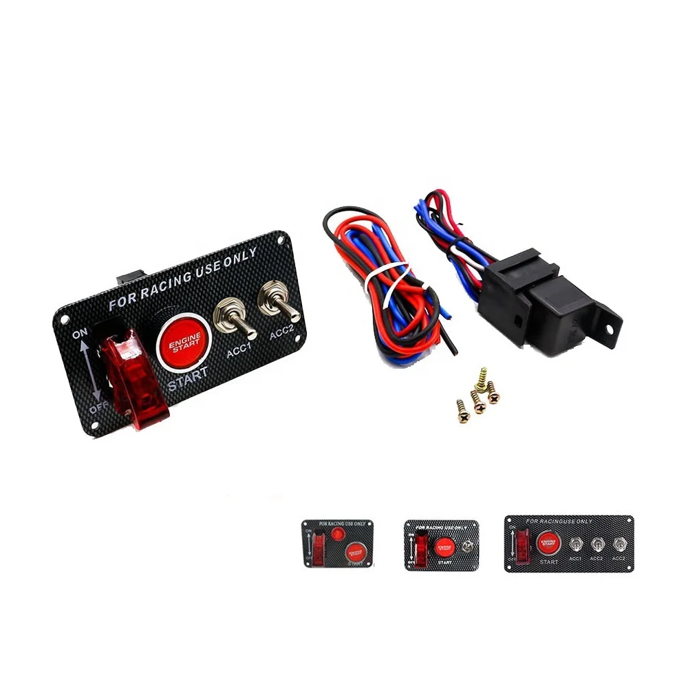 12V Universal Car Engine Start Carbon Fiber LED Push Button Toggle Ignition Panel Switch for Racing