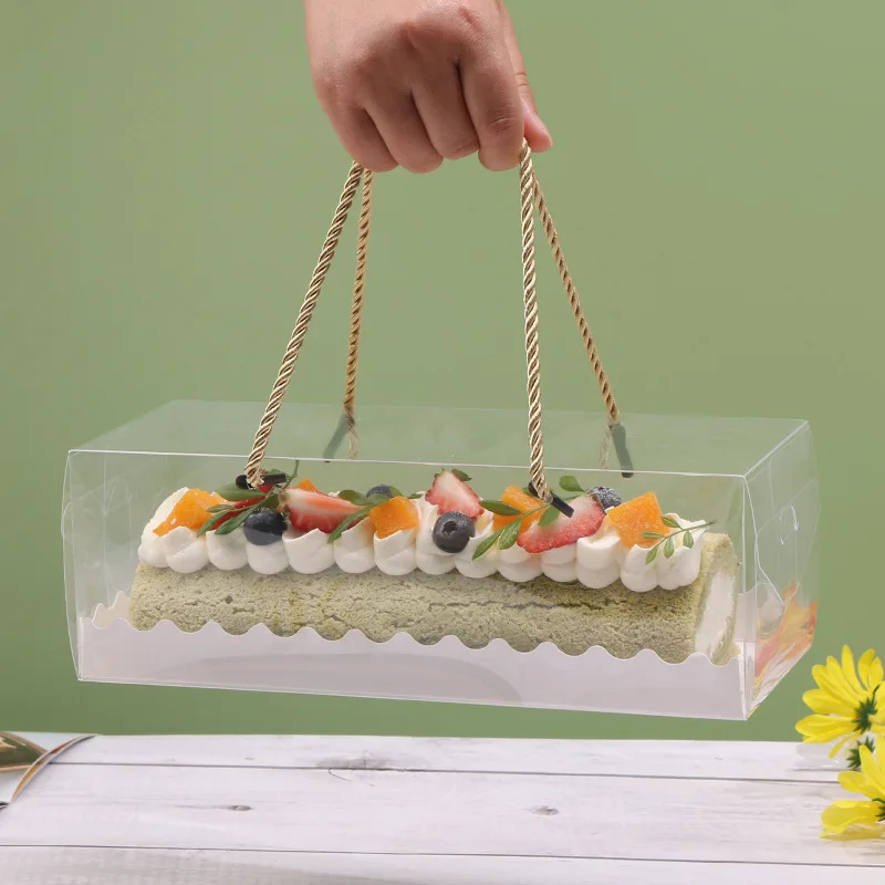 Cake Roll Box Portable Baking Cut Cake Delivery Box Clear Dessert Box Transparent Swiss 10pcs MOQ Food Custom Popular OEM XL