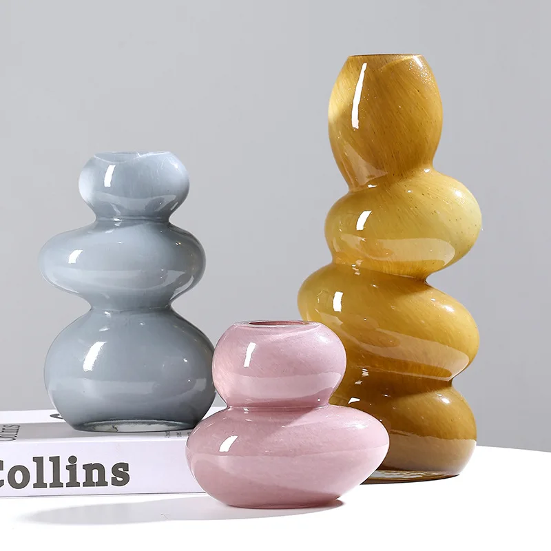 Glass Vase Wholesale Nordic Simple Living Room Wedding Party Home Decoration Colorful special-shaped Glass Flower Vase