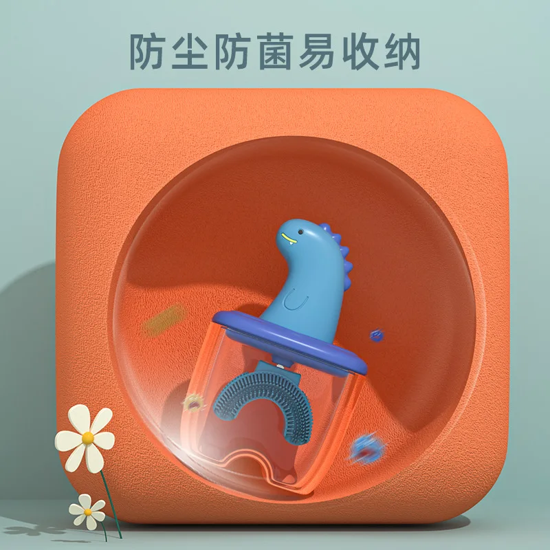 Wholesale Design Detachable Q Bomb Soft 306 Degree Deep Cleaning Non-slip Dinosaur Handle ABS Manual Kids U-Shaped Toothbrush