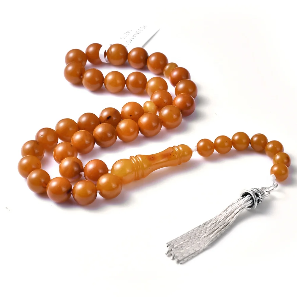 YS33NAM009 Natural Amber 925 Sterling Silver Tassel Prayer Bead Amber Prayer Beads Muslim Prayer Beads Islamic Tasbih Tesbih