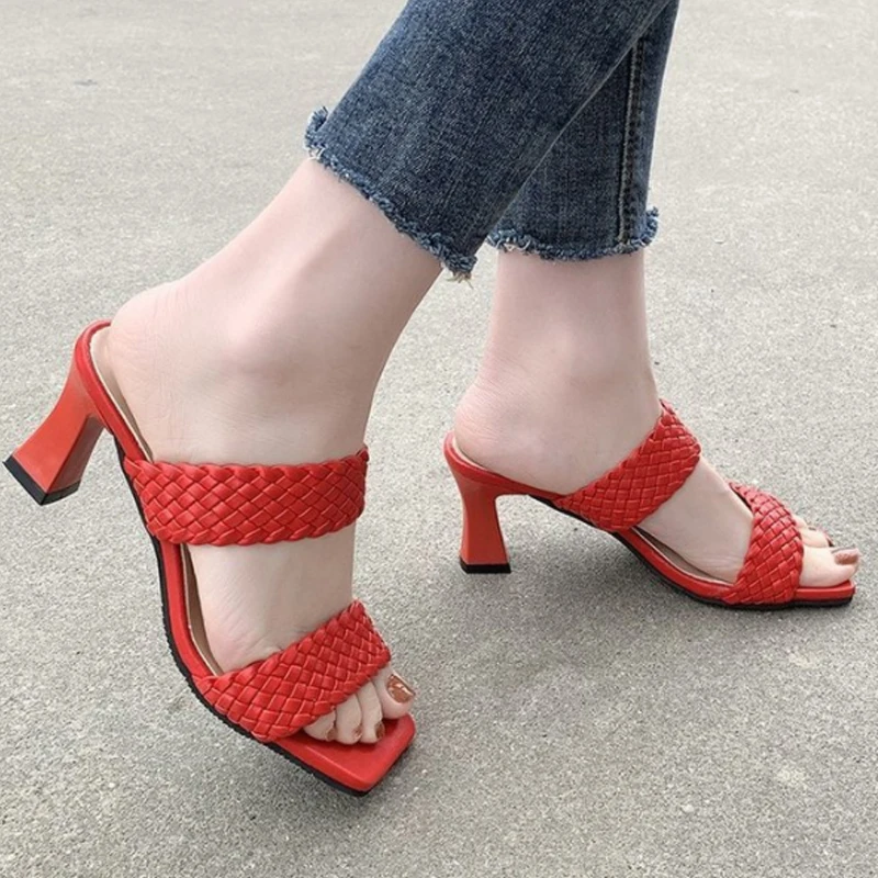 High Heel Slippers Manufacture Non-slip Women Lady PU Outdoor OEM Rubber