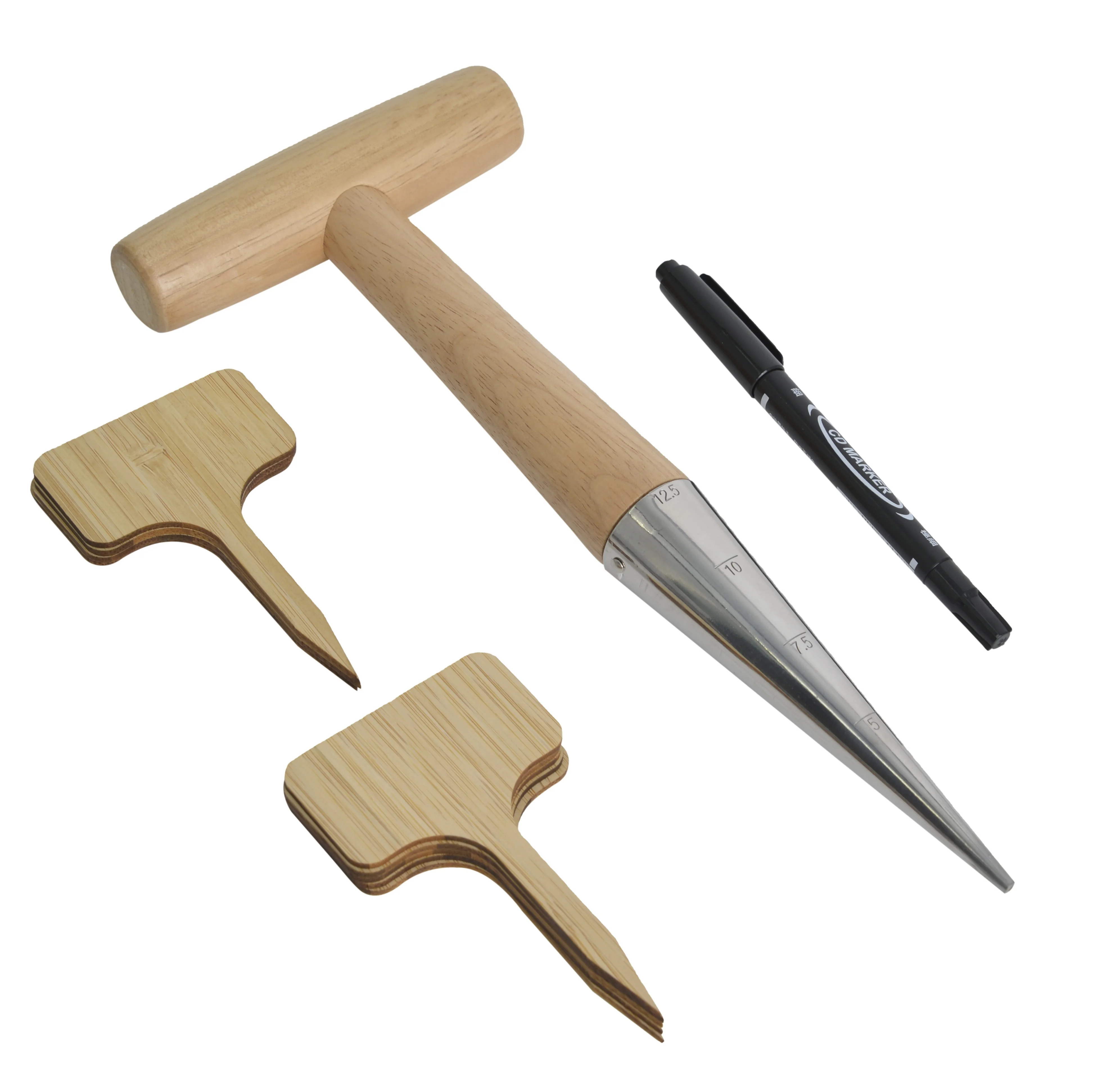 wholesale Garden 12pcs bamboo plant tag label stainless steel wooden dibber planting set seeding tools