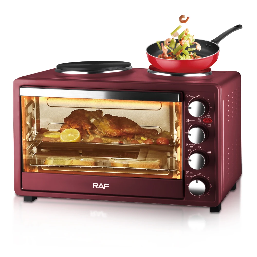 RAF Counter-top Ovens 2 in 1 Hot Plate Electric Oven Visual Glass Door Multi-functional Four Knobs Oven