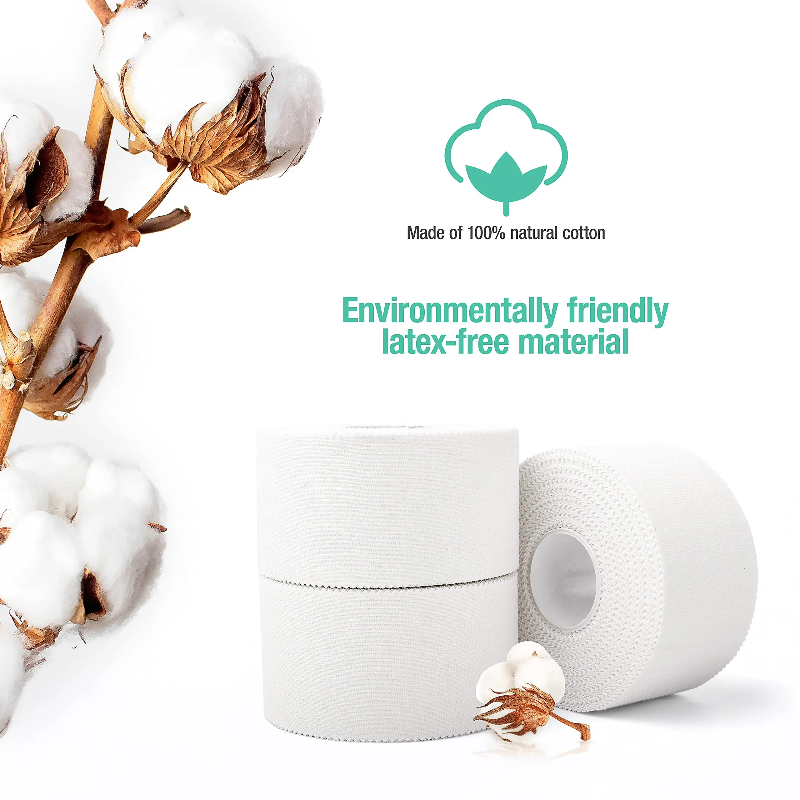 White Athletic Sports Tape, Very Strong Adhesive and Hypoallergenic Breathable Cotton Sports Tape for Bats, Tennis and Boxing