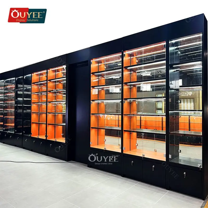 Customized Hookah Shelf Display Store Glass Display Cabinet Tobacco Shop Display Showcase Smoke Shop Tobacco With Lock