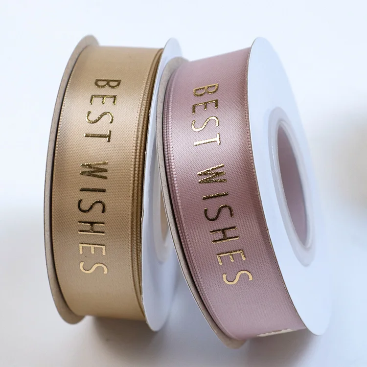 Wholesale christmas gift packaging embossed gold foil printed customize ribbon with logo in 3 d gold