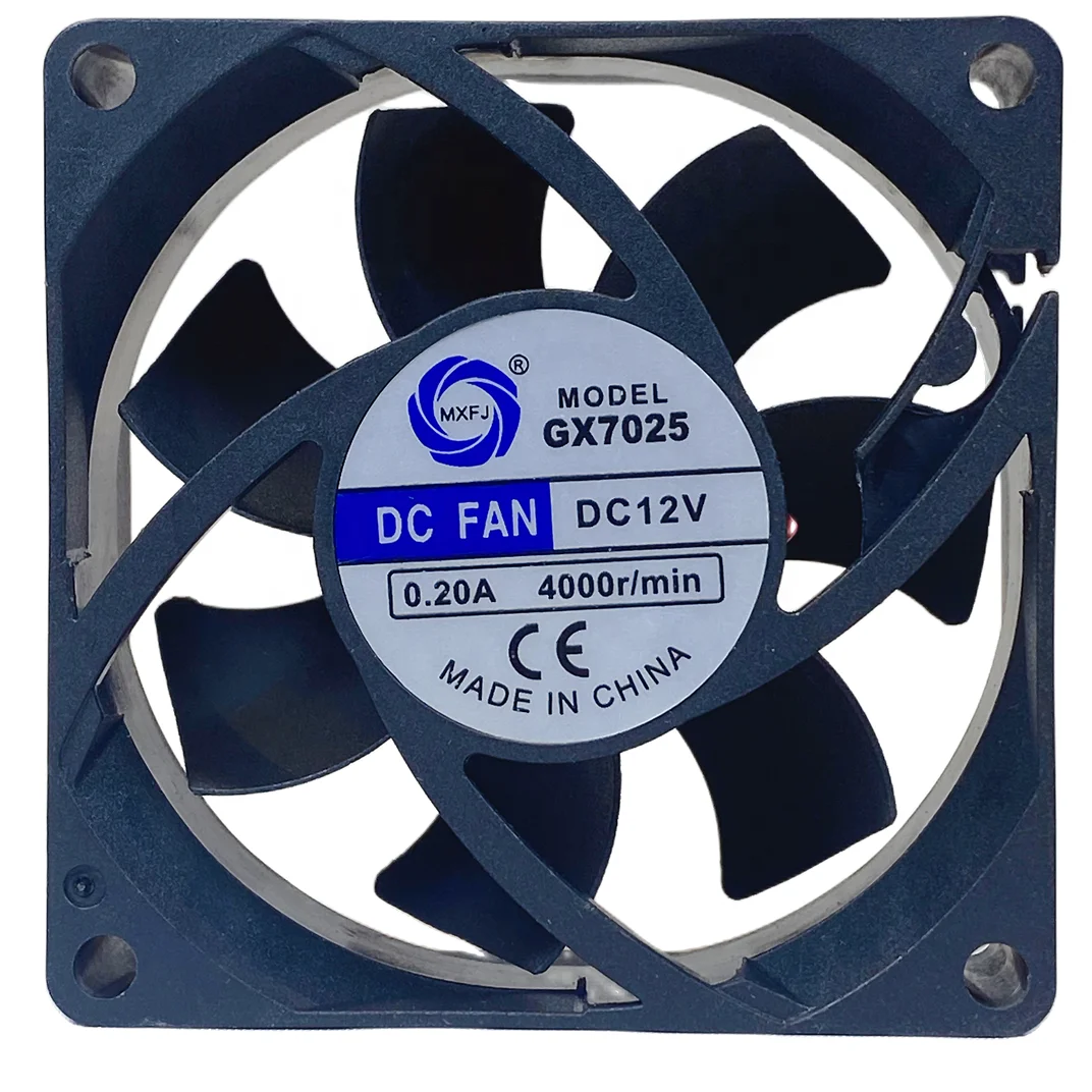 GX7025 12V/24V 70x70x25mm MEIXING DC Axial Fan Ball Sleeve Plastic Case Plastic Fan Blade Back High Speed Cooling Radiastor Fan