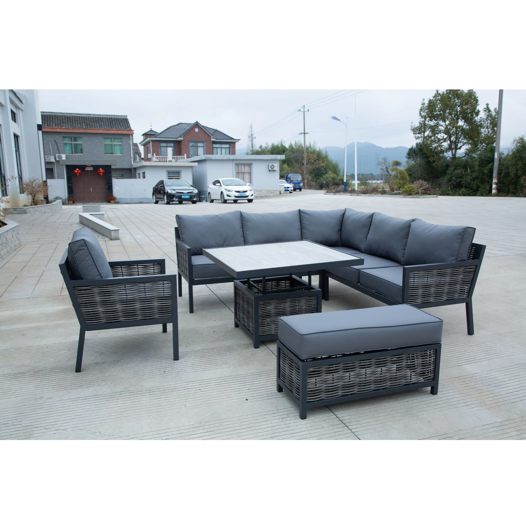 British fireproofing standard Wicker All Weather Lounge sofa Aluminium Rattan Outdoor Furniture