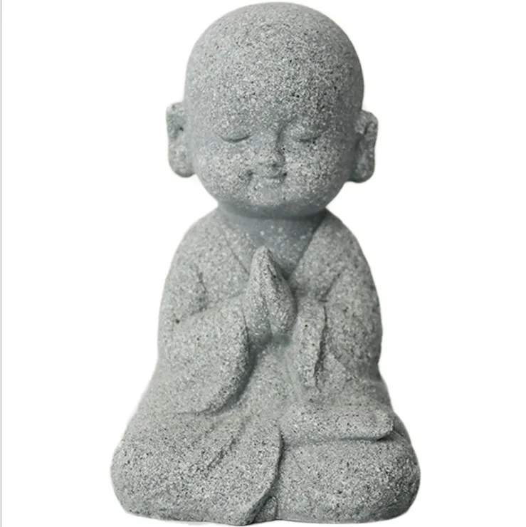 Resin concrete zen bonsai garden accessory ornaments sandstone crafts sculpture cute mini monk figurine baby Buddha statue