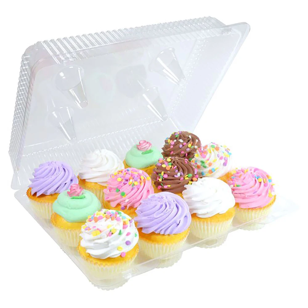 Transparent wholesale PET plastic cupcake  containers Clear Packaging for 12 pack cupcake plastic container for bakery