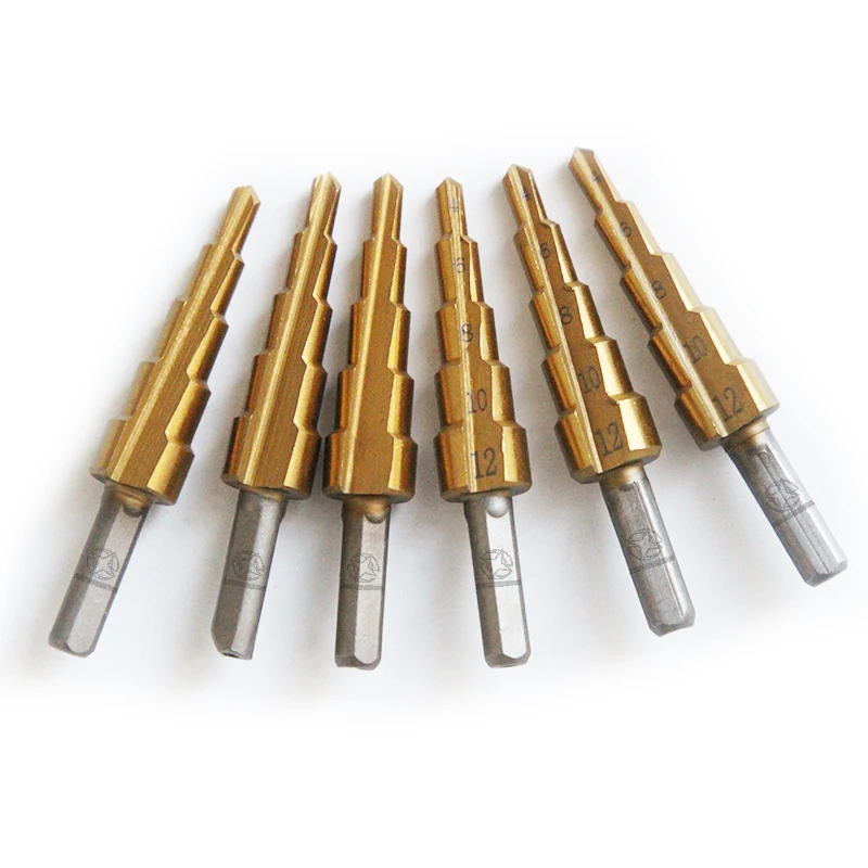 High Hardness Reaming Conical Tungsten Stainless Steel Metal Wood Drilling Titanium Coated Hss Step Drill Bit Set