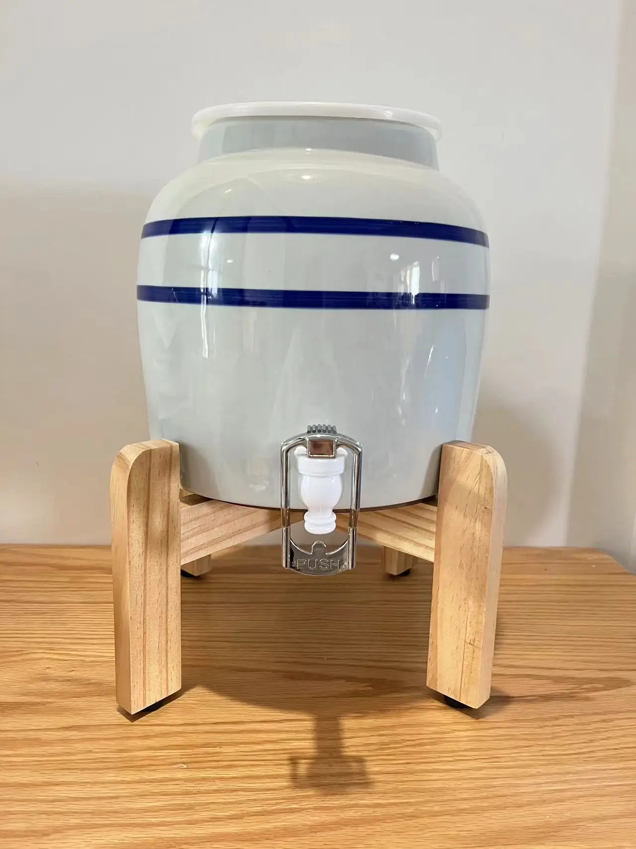 2 Gallon Lead Free Double Blue Black Green Stripe Porcelain Ceramic Water Dispenser Crock with Spigot