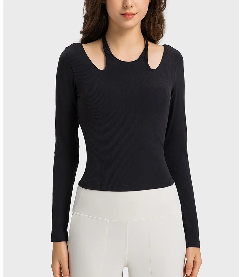 Womens long sleeve dance yoga solid soccer shirt t-shirt quick drying running elastic top yoga wear