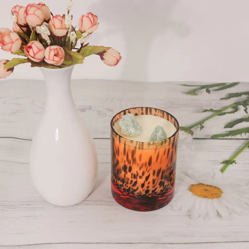 Eco-Friendly Wholesale Customized Ceramic Scented Soy Wax Spotted Jar Candle Crystal Decoration Pumpkin Gift Set Luxury Candle