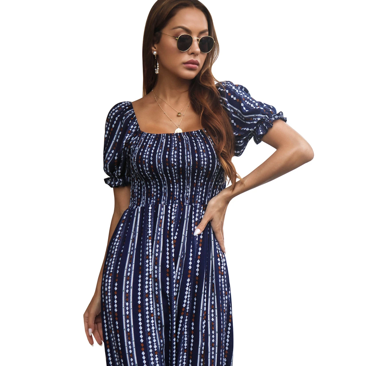 Женское длинное свободное платье, Элегантное повседневное платье с высокой талией и цветочным принтом, с запахом и коротким рукавом, на лето