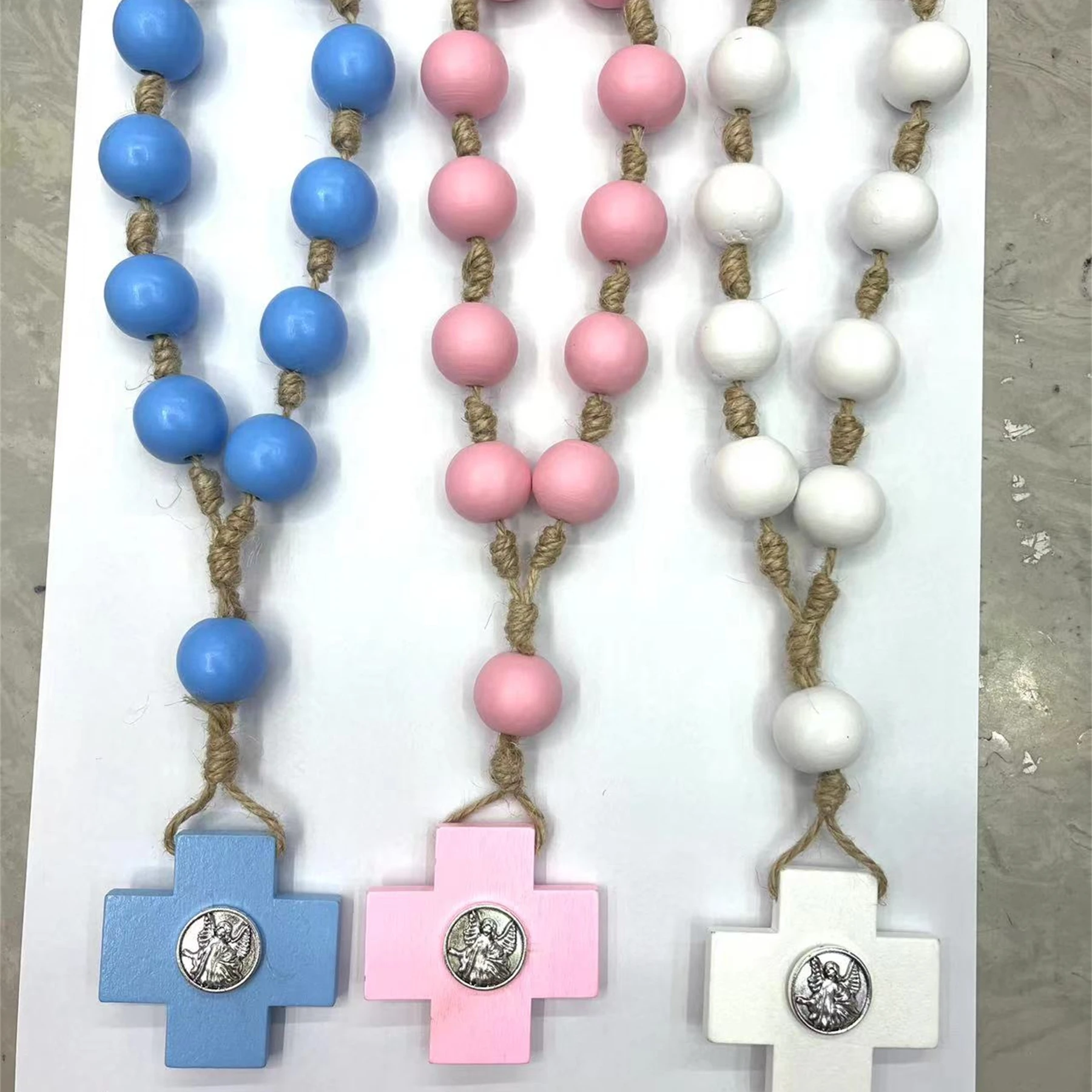 Angle  Rosary Hanging Wooden Oval Pendent Gift for Women Virgin Mary San JudasTadeo Blessing Charm