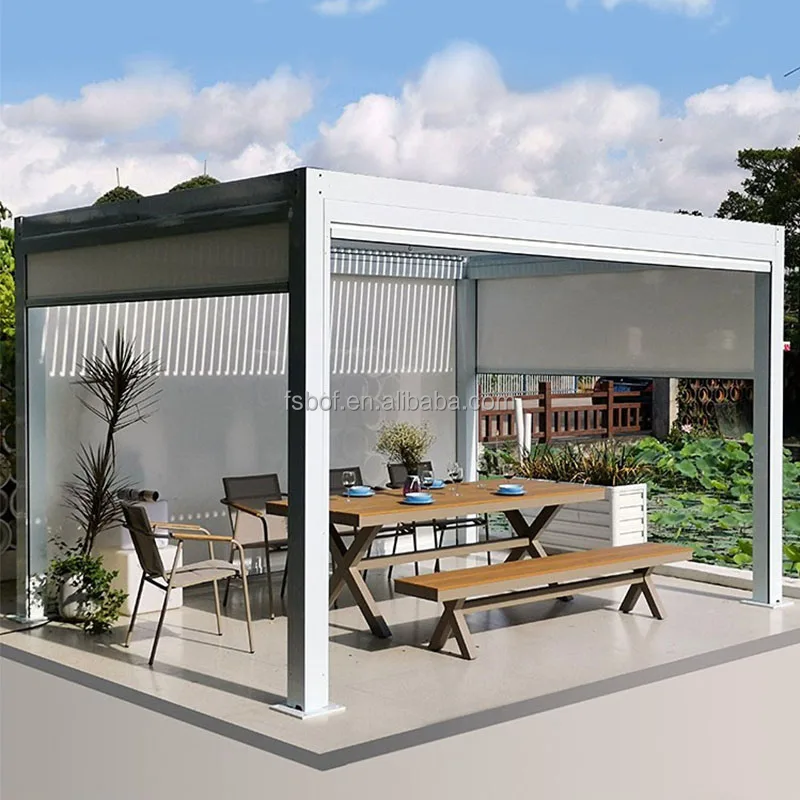 New Model Heavy Duty Customize Waterproof Shutter Aluminium Pergola Garden Space Outdoor 3x4 White Louvered Gazebo Pavilion