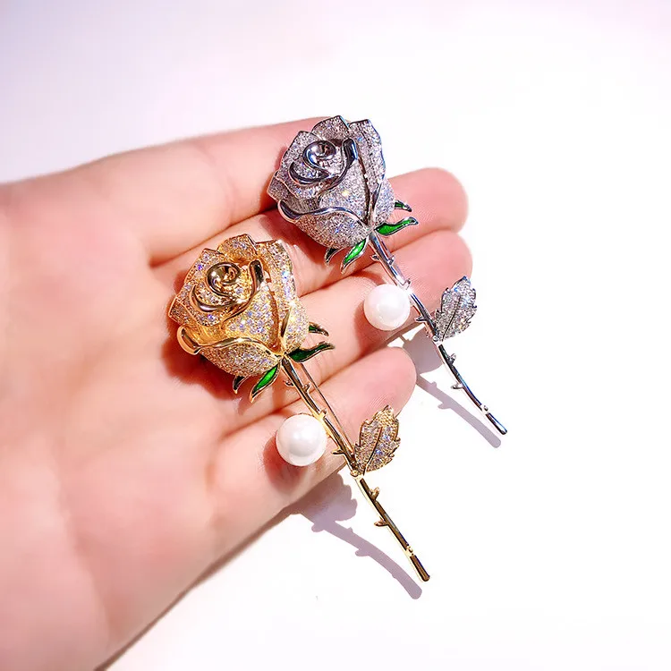 Женская Брошь в стиле ретро с жемчугом и розами