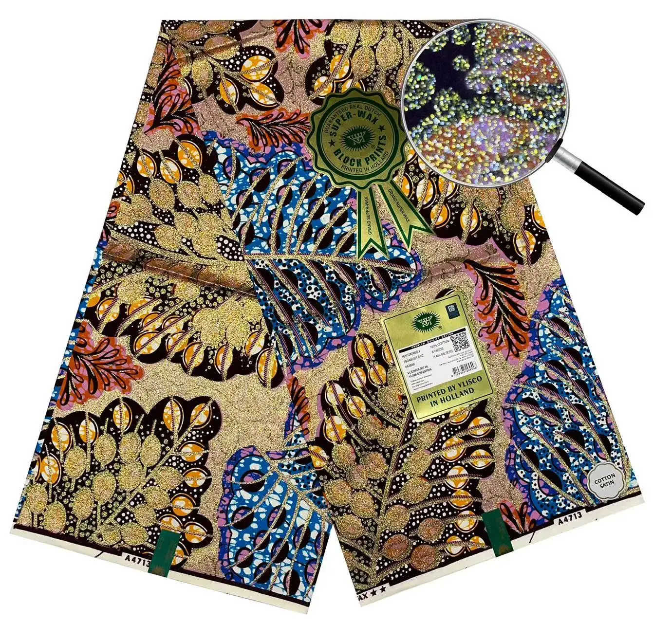 2025 nigeria grand wax 100% cotton super glitter wax african fabrics Golden Shining Cotton Fabric Textile For African Pagne