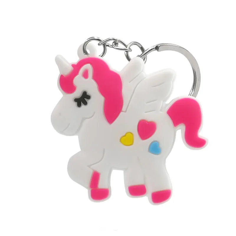 New design unicorn pony cartoon keychain charm pvc soft rubber charm cute three-dimensional rubber key chain