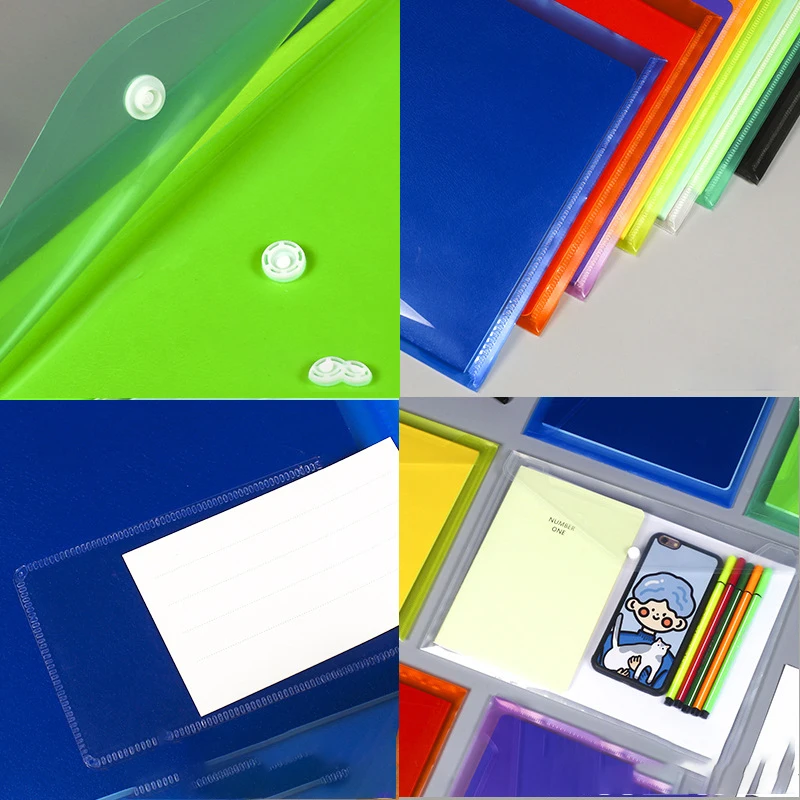 Wholesale A4  180mic button pp plastic thickened transparent file bag custom color office large capacity storage file bag A5