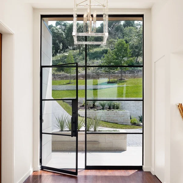 Residential Main Iron Glass Door Black Frame with Tempered Glass Various Customized Size