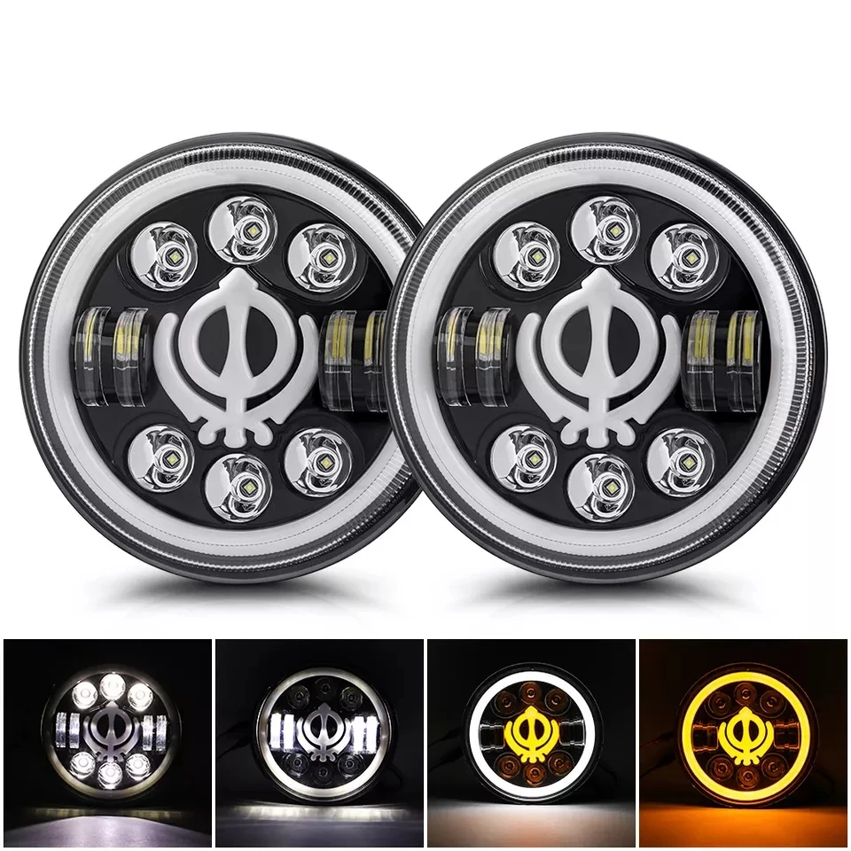 9-32VDC 7 Inch High Power 65W LED Headlight Hi-Lo Beam DRL With Petal Shape Halo Angel Eyes For 4x4 Jeeps SUV