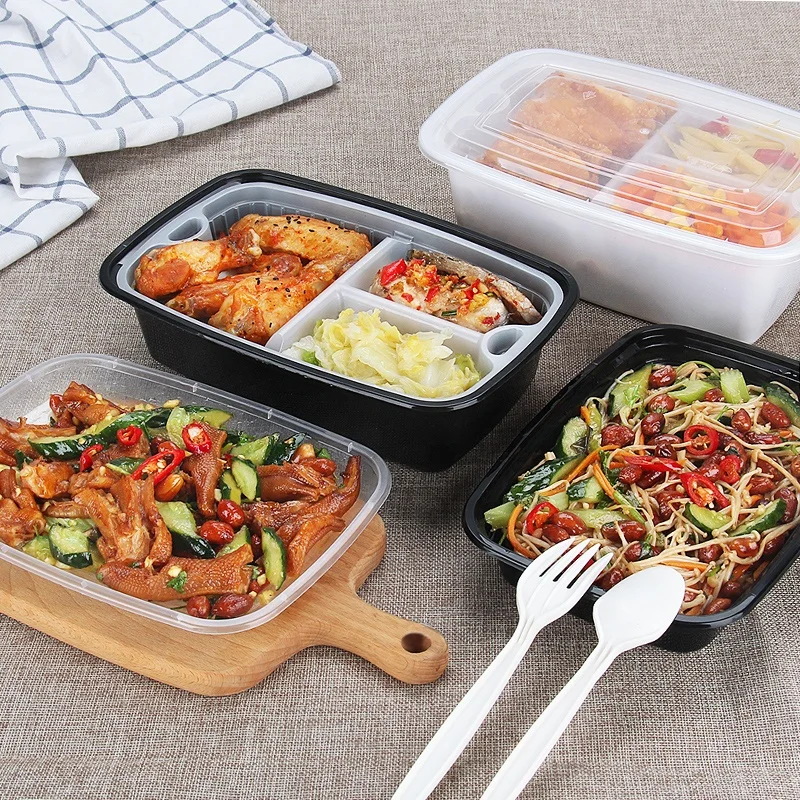 European double - ply and thickened disposable black clear pp plastic meal lunch box with inserted tray