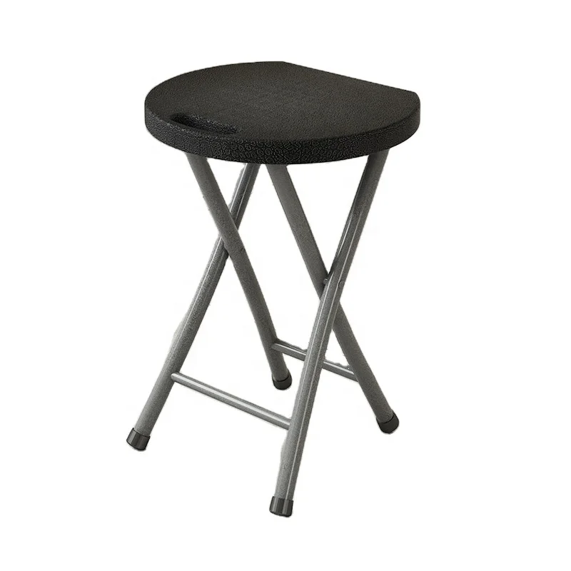 Plastic folding chair stool round seat metal leg simple small bench dining table chair picnic camping outdoor portable stool
