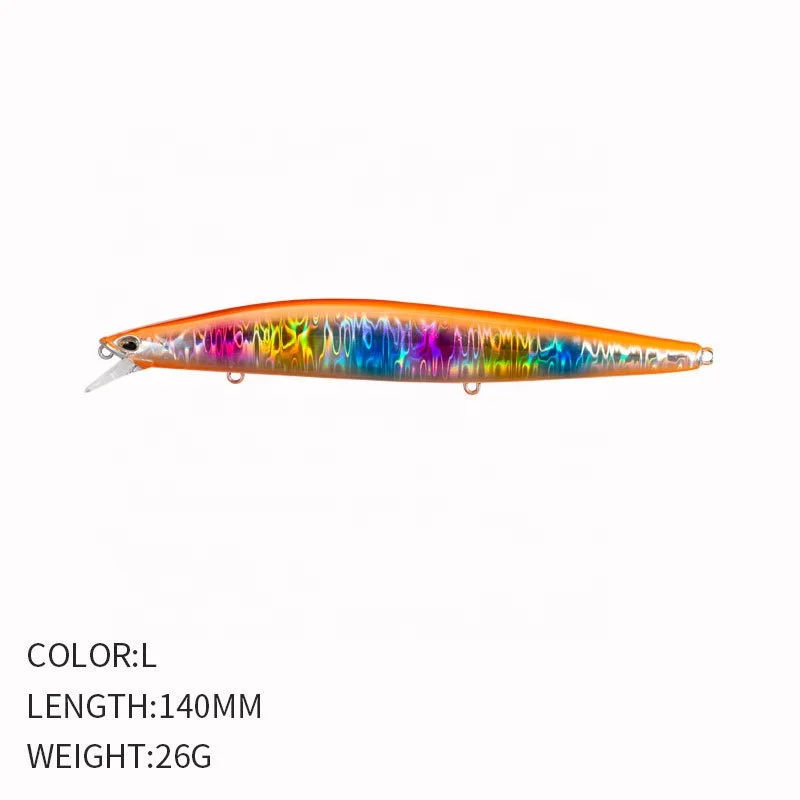 China Factory Sell Long Throw 140mm 26g Minnow Sinking Bait Freshwater Bass Saltwater Sea Fishing Bait