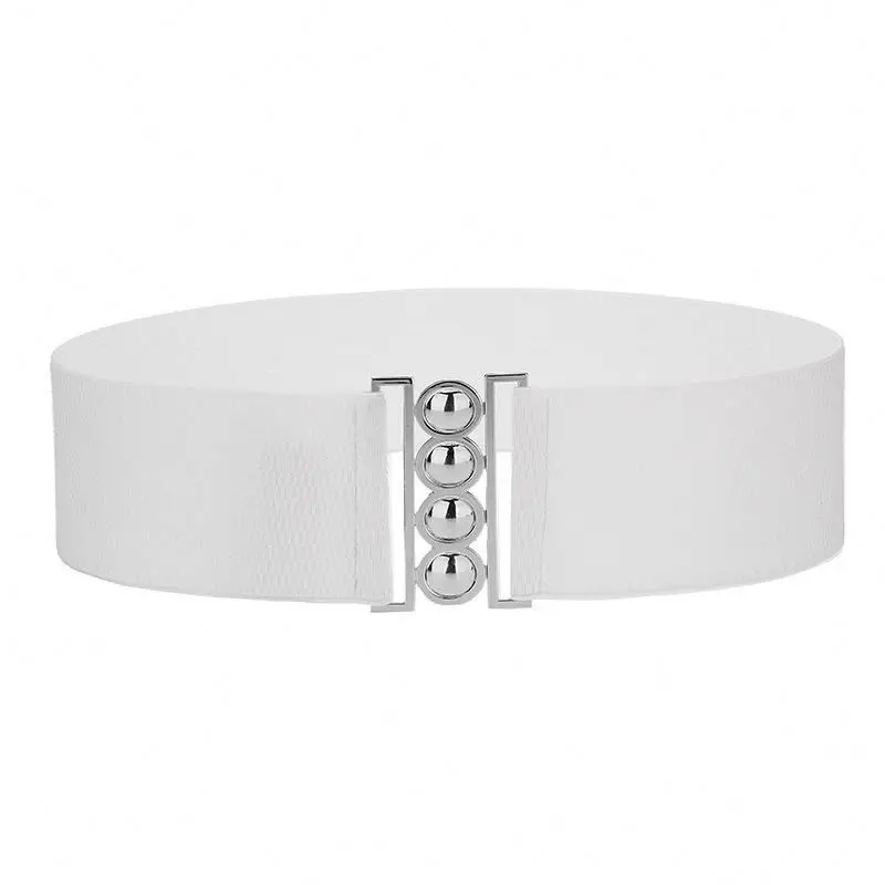 Fashionable four ring waist seal metal wide buckle elastic belt women