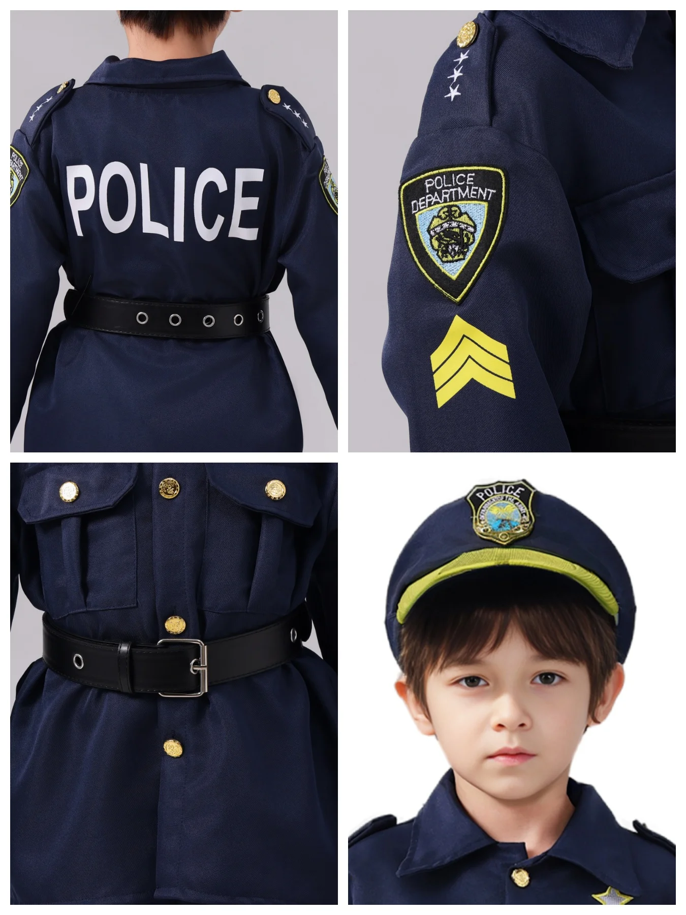 Wholesale Boys Police Officer Uniform Cosplay Outfit Kids Halloween Carnival Party Career Day Costumes