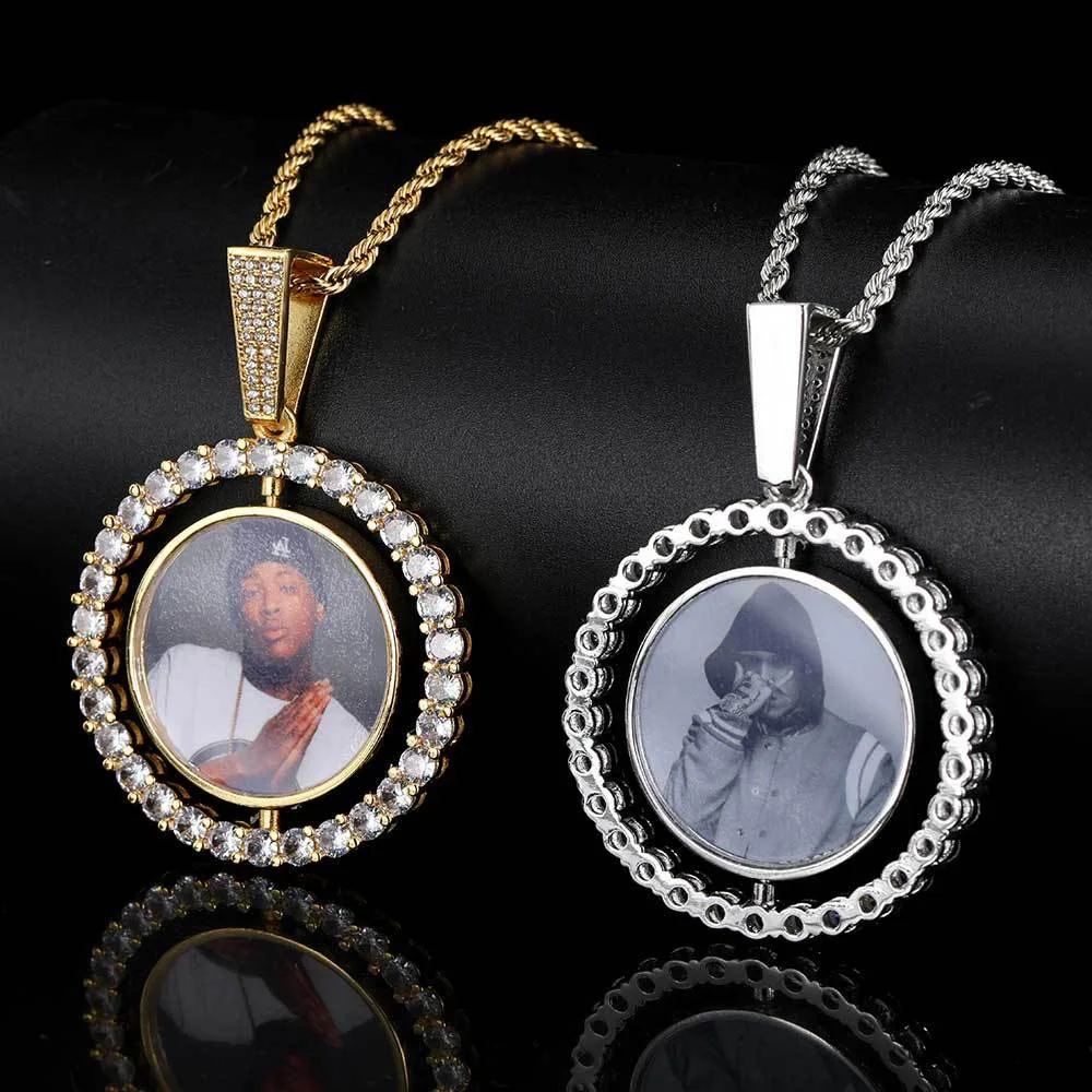 Memory Medallion Custom Photo Pendant Hip Hop Jewelry with Crystal Iced Out Plated Diamond and Charm for Men and Women