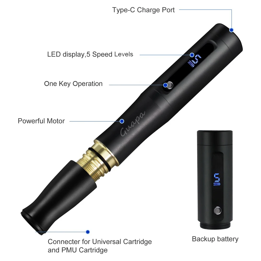 Newest Coreless Motor 2 in 1 Permanent Makeup Tattoo Machine  Rotary Tattoo Machine Pen Back up Battery