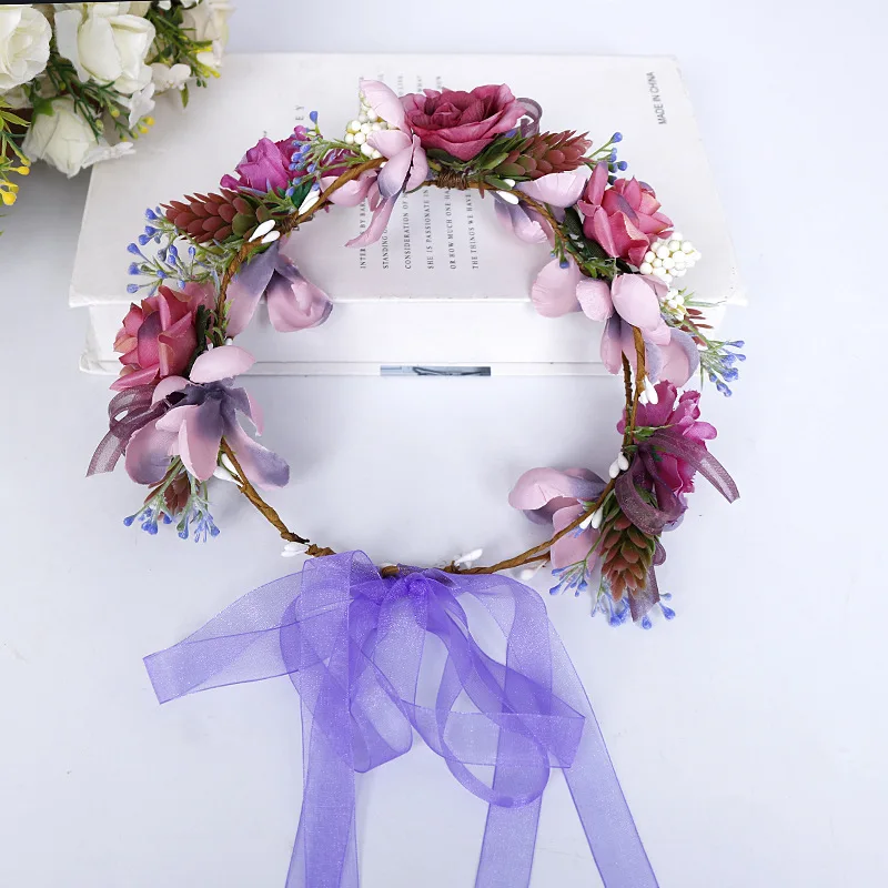 Artificial Handcrafts Flower Crown Bridal Headband Wedding Hair Accessories Floral Wreath Boho Garland