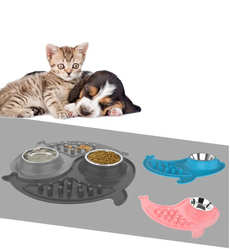 Раздувание остановить Нескользящие силиконовые спеша кота собаки корм для воды с двойным слоем нержавеющей стальной миской для большой средний маленький питомец