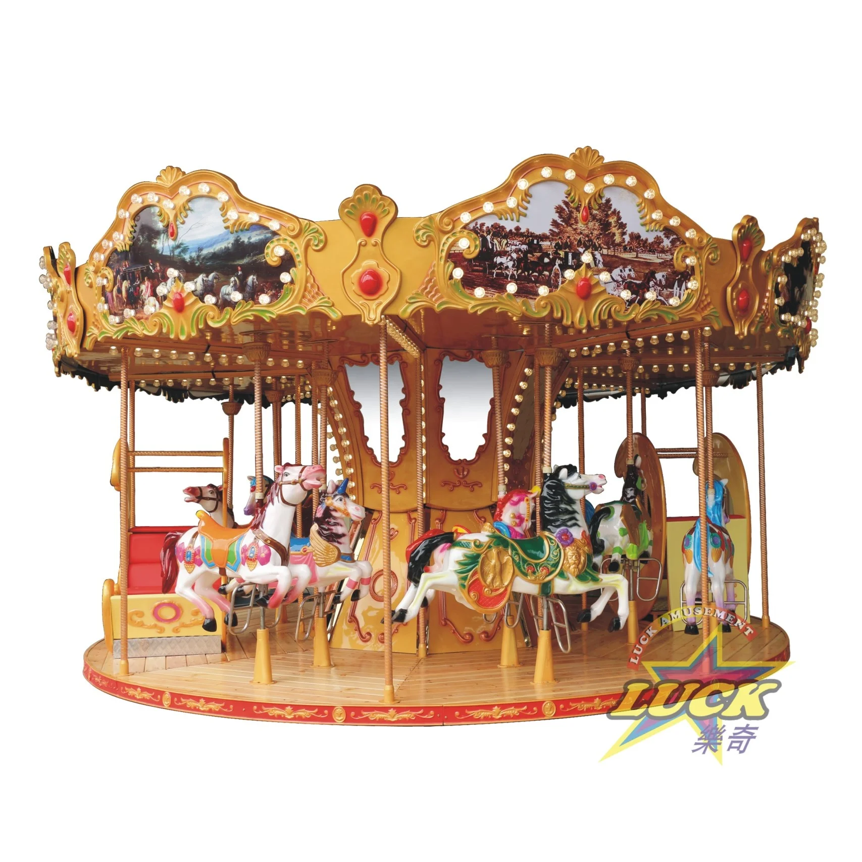 Luxury Amusement Rides Outdoor Fairground Attraction Equipment Carousel Horse