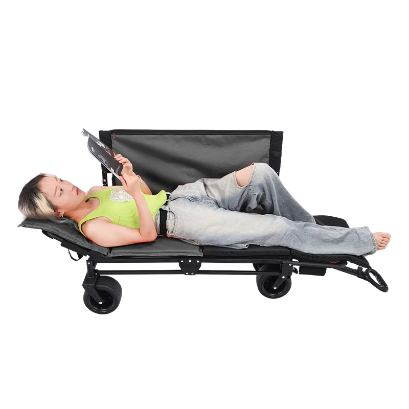 Multi function Sofa Bed Load luggage Wagon Cart Outdoor durable luxury custom logo kid utility camping trolley cart with 2 seat