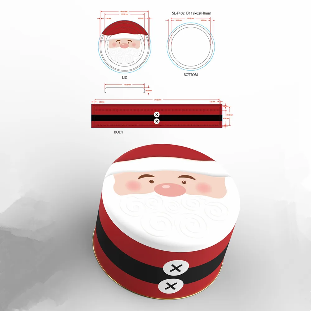 Luckytin Factory Custom Tinplate Packing Round Metal Box Container Cake Cookie Tea Candle Tin For Christmas