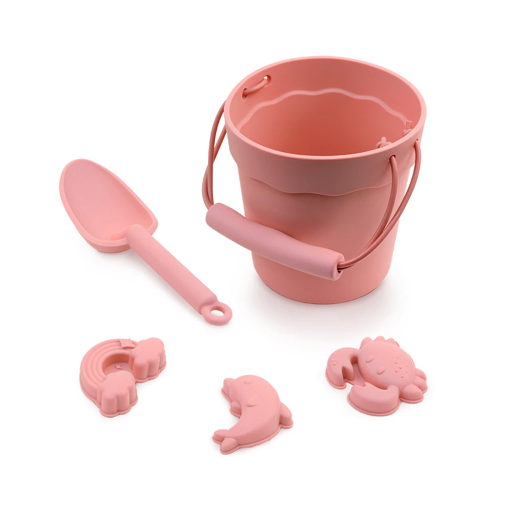 Summer Outdoor Soft Eco Friendly Silicone Beach Sand Toy Set For Kids Baby Silicone Sand Beach Bucket Set