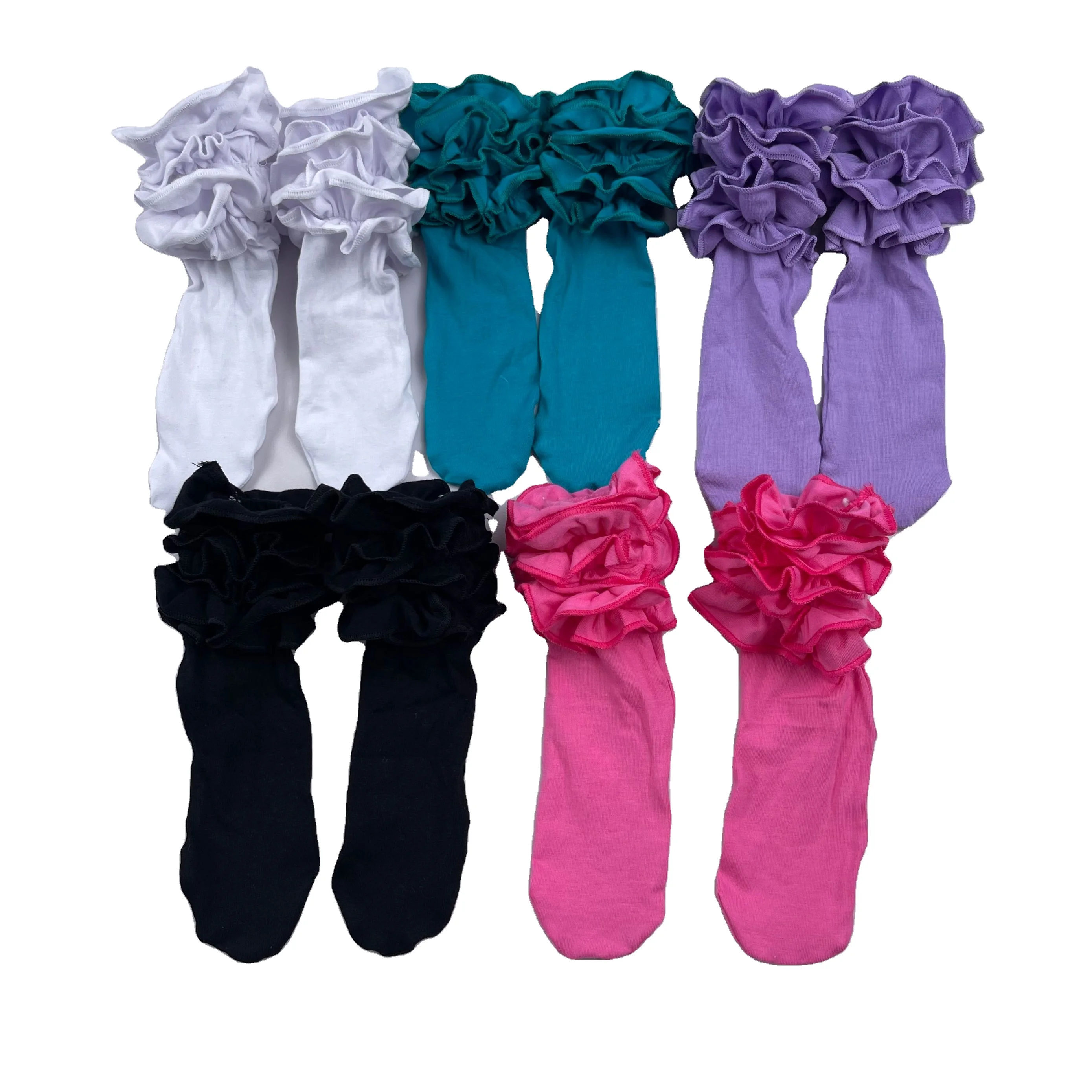  QL2021 wholesale toddler clothes solid cotton socks ruffle mid-calf length sock kid sets baby knee