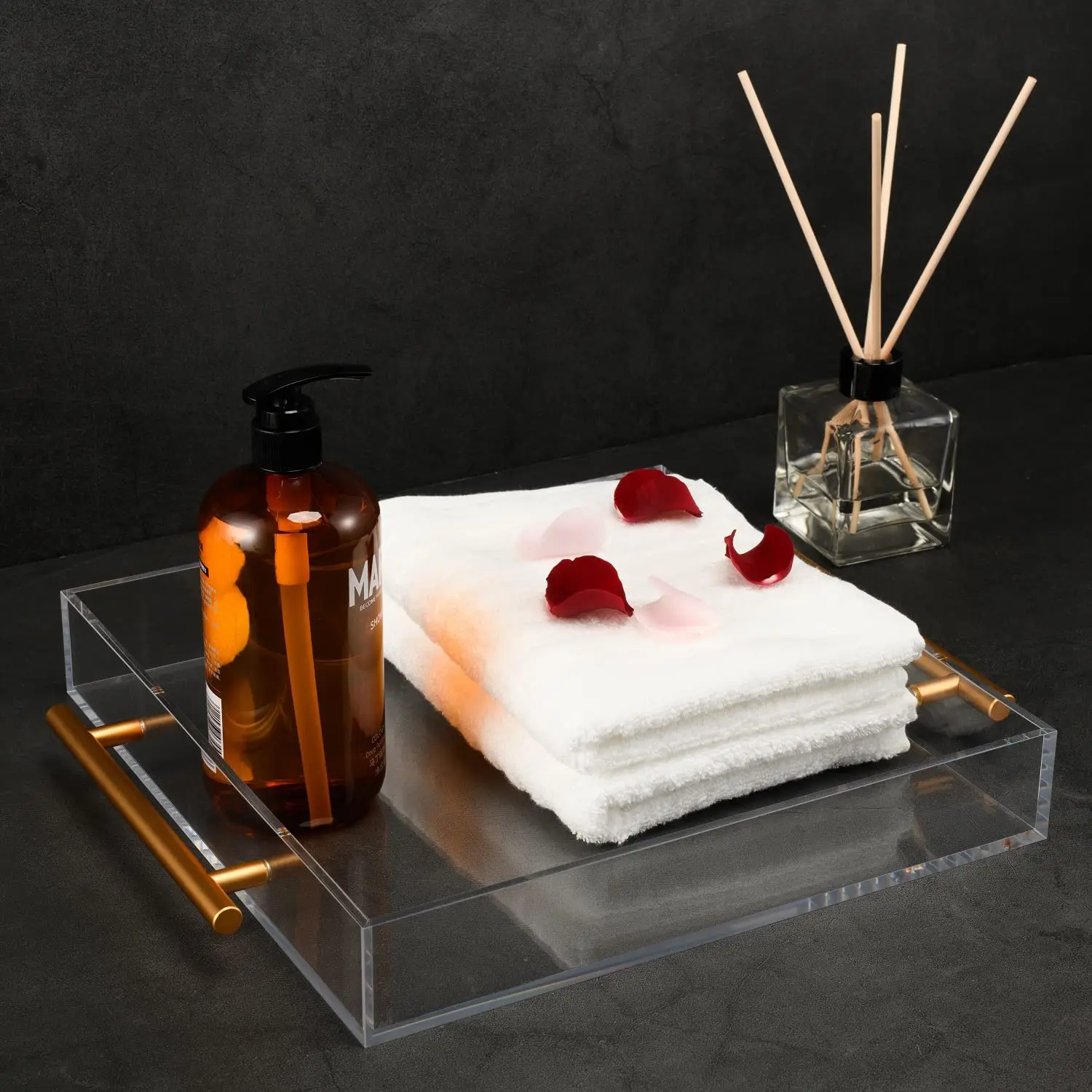 Custom Clear Acrylic Lucite Serving Trays with Metal Gold or Cutting Handles